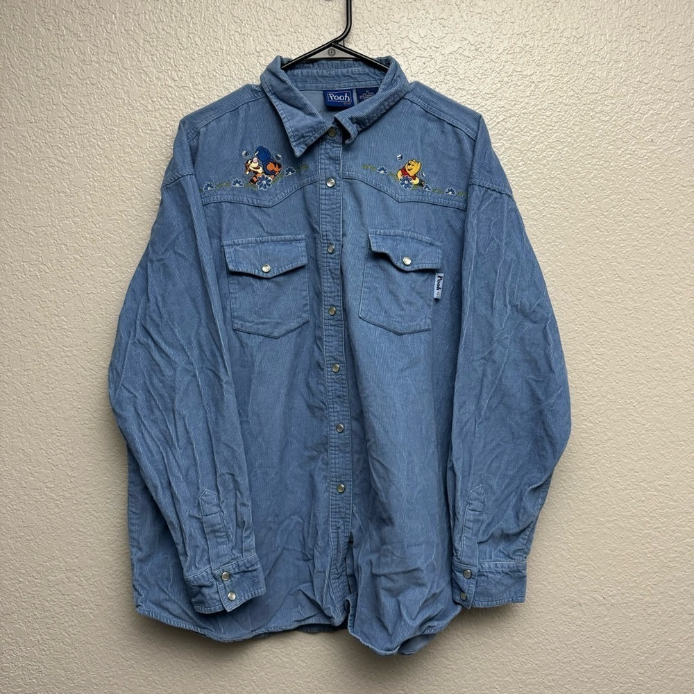 Disney Pooh &‎ Friends Unisex Blue Embroidered Corduroy Jacket Size XL